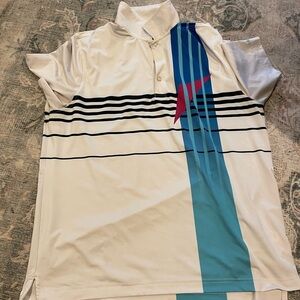Chubbies White Polo Shirt with Blue and Red Stripes